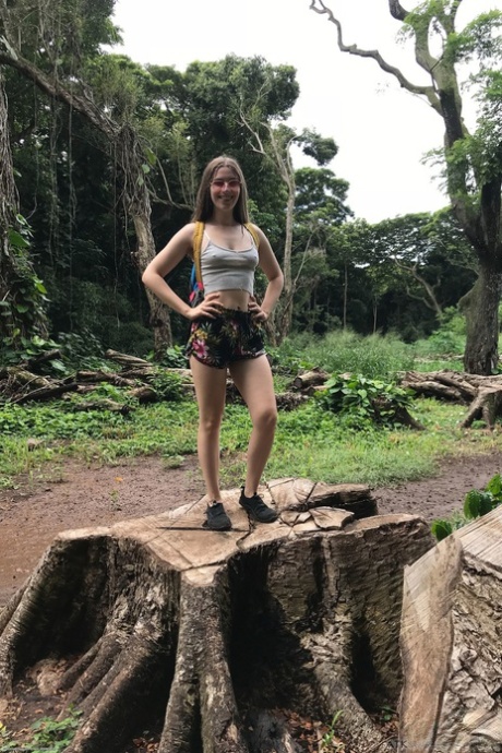 Caucasian nerd Niki Snow stripping & posing naked in her vacation compilation