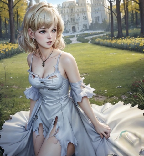 Pretty AI generated blonde babe Carins shows her amazing tits outdoors