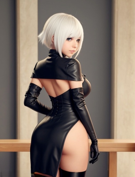 Hot AI generated doll Yorha 2b poses in a solo & teases with her big tits